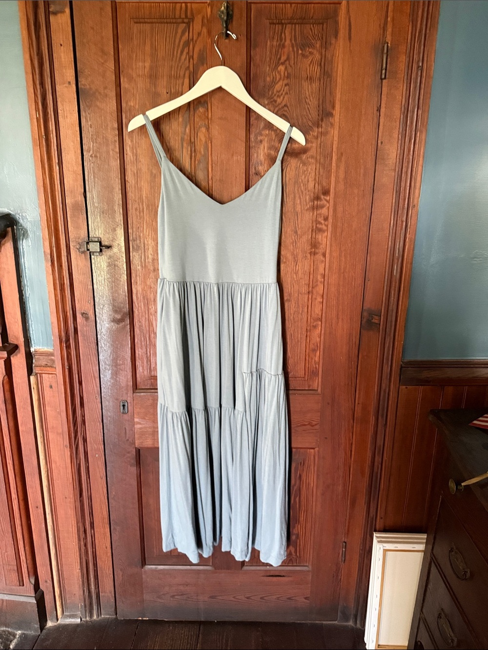 Cuyana Soft Light Blue Tiered Spaghetti-Strap Maxi Dress